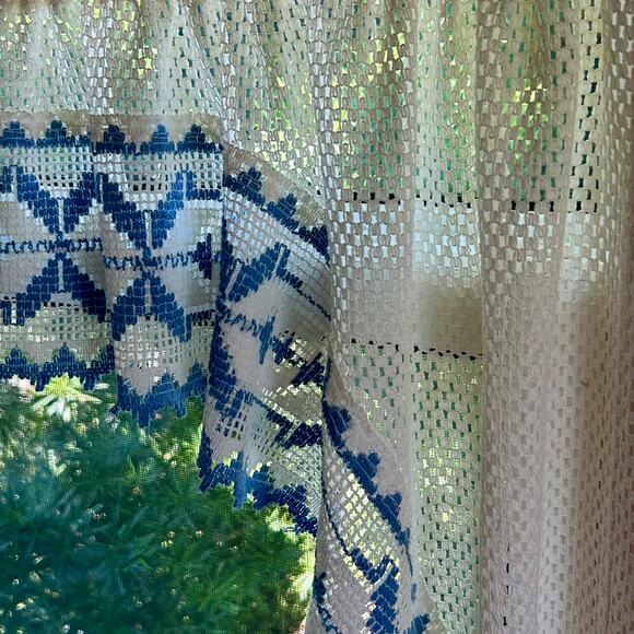 Vintage Cottagecore Blue and Cream Lace Ruffled Window Valances set of 2 - Picture 1 of 14